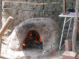 Experimental oven in use (2002); temperature measurements are taken in different parts of the structure.