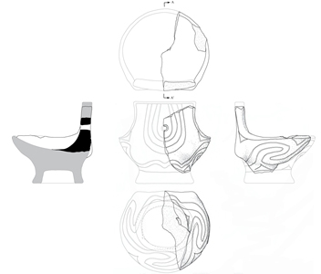 Lampe du Néolithique Récent I (vers 4900 av. J.-C.) : relevé et reconstitution graphique.