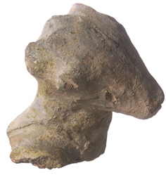 Fragment de figurine zoomorphe ; terre cuite, Néolithique Récent II.