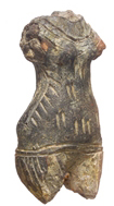 Fragment of a standing anthropomorphic clay figurine; Late Neolithic II.