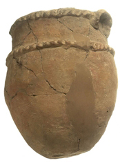 Jar decorated with applied coils with finger impressions; Late Bronze Age (1450-1150 BC).