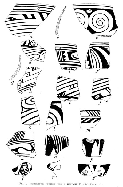 The first illustrated pottery sherds from Dikili Tash, published by F. WELCH, Annual of the British School at Athens 23 (1918-1919), p. 45, fig. 1.